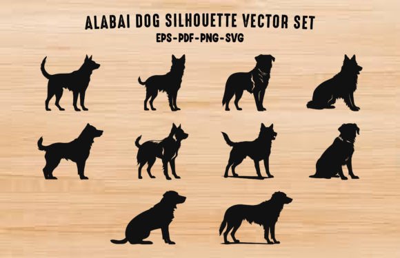 Alabai Dogs Black Silhouette Clipart Set