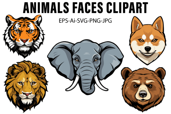 Animals Faces Vector Clipart