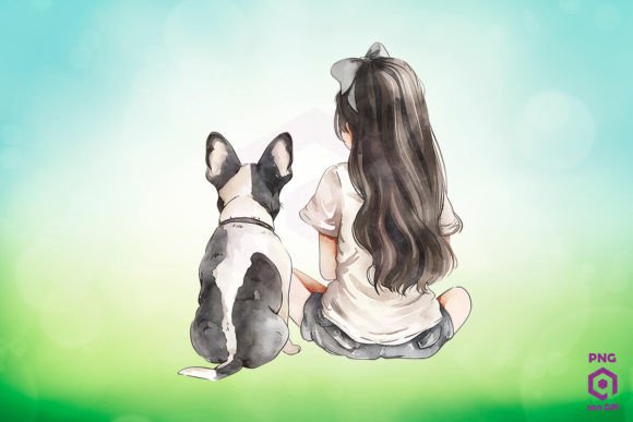 Boston Terrier and Girl