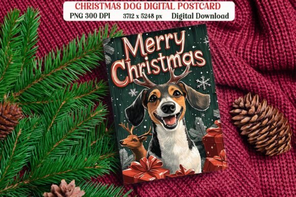Christmas Dachshund Dog Postcard PNG