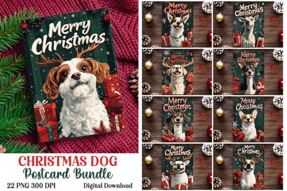 Christmas Dog Digital Postcard Bundle