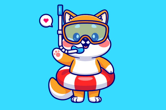 Cute Shiba Inu Dog Snorkeling Cartoon