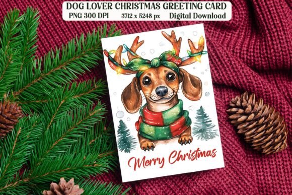 Dachshund Dog Christmas Card PNG