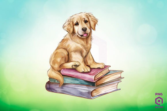 Golden Retriever Books Clipart