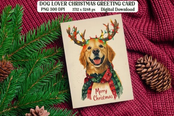Golden Retriever Dog Christmas Card PNG