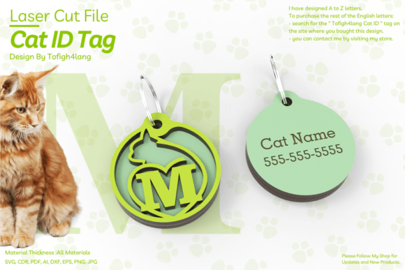 M Cat ID Tag Laser Cut File SVG