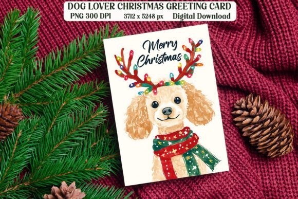 Poodle Dog Christmas Card PNG