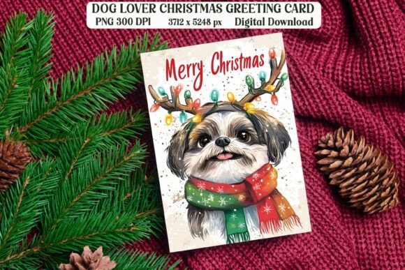 Shih Tzu Dog Christmas Card PNG
